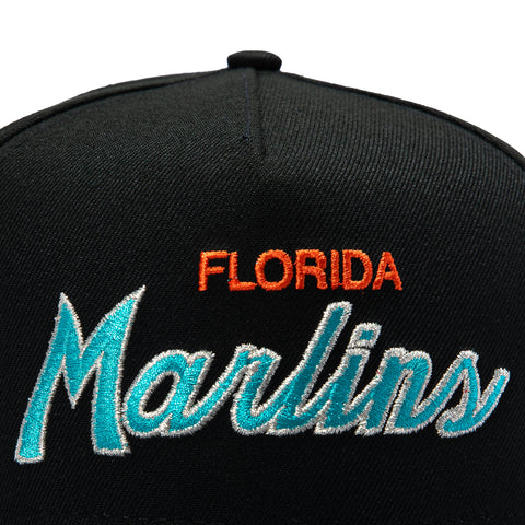 New Era 9Fifty A-Frame Miami Marlins Logo Patch Script Snapback Hat - Black New Era