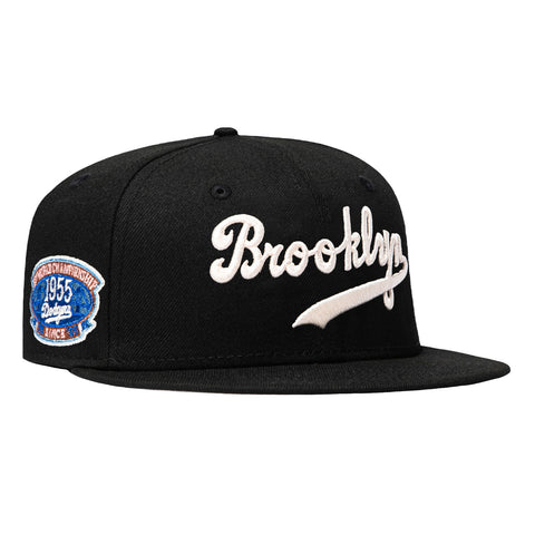 New Era 59Fifty Brooklyn Dodgers 1955 World Series Patch Script Hat - Black, Ivory New Era