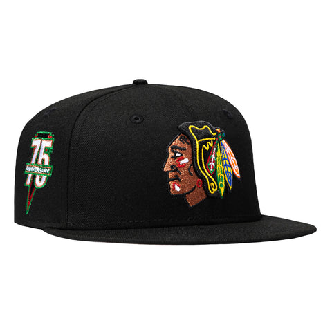 New Era 59Fifty Chicago Blackhawks 75th Anniversary Patch Hat - Black New Era