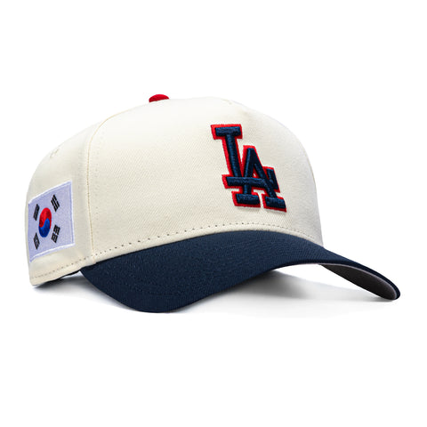 New Era 9Forty A-Frame Los Angeles Dodgers Korea Flag Patch Snapback Hat - White, Navy, Red New Era