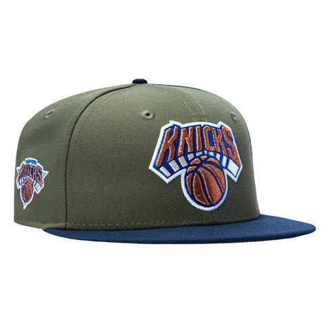 New Era 59Fifty New York Knicks Logo Patch Hat - Olive, Navy, Metallic Copper New Era