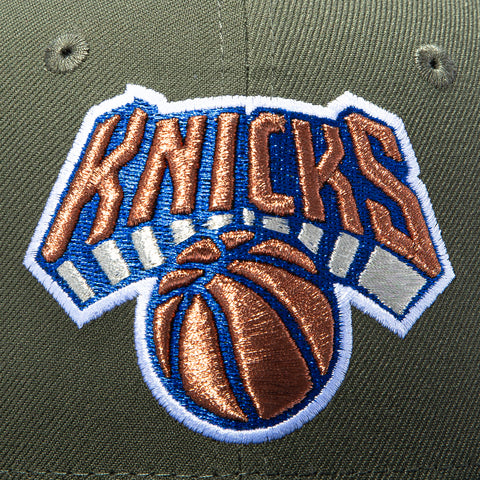 New Era 59Fifty New York Knicks Logo Patch Hat - Olive, Navy, Metallic Copper New Era