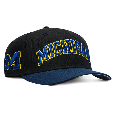New Era 9Seventy Michigan Wolverines Logo Patch Arch Stretch-Snapback Hat - Black, Navy New Era
