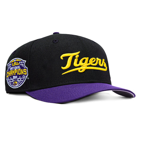 New Era 9Seventy LSU Tigers 2019 National Champions Patch Script Stretch-Snapback Hat - Black, Purple New Era