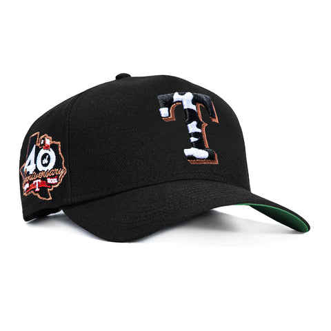 New Era 9Forty A-Frame Cowhide Texas Rangers 40th Anniversary Patch Snapback Hat - Black