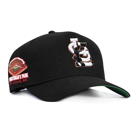 New Era 9Forty A-Frame Cowhide St Louis Cardinals Sportsman's Park Patch Snapback Hat - Black