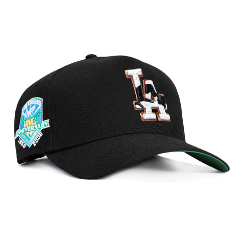 New Era 9Forty A-Frame Cowhide Los Angeles Dodgers 50th Anniversary Patch Snapback Hat - Black