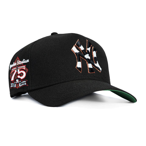 New Era 9Forty A-Frame Cowhide New York Yankees 75th Anniversary Stadium Patch Snapback Hat - Black