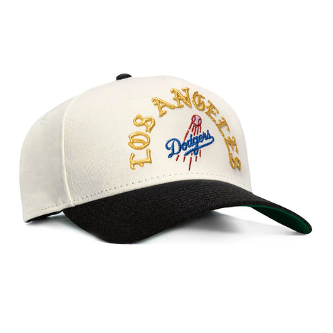New Era 9Forty A-Frame Los Angeles Dodgers Old English Arch Snapback Hat - White, Black New Era