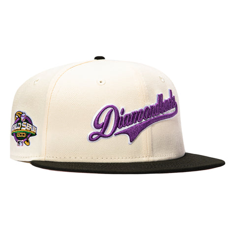 New Era 59Fifty Arizona Diamondbacks 2001 World Series Patch Script Pink UV Hat - White, Black, Purple New Era