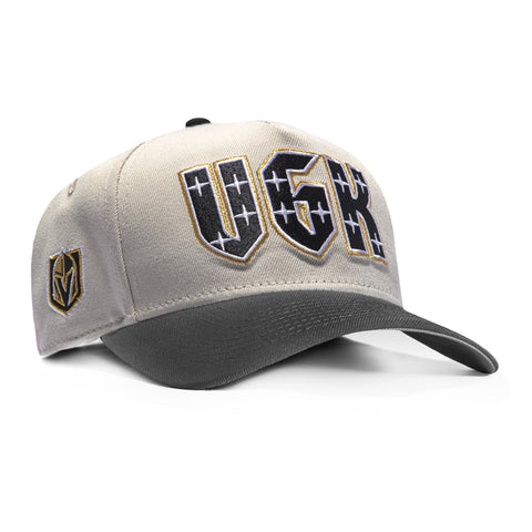 New Era 9Forty A-Frame Vegas Golden Knights Logo Patch VGK Snapback Hat - Stone, Graphite