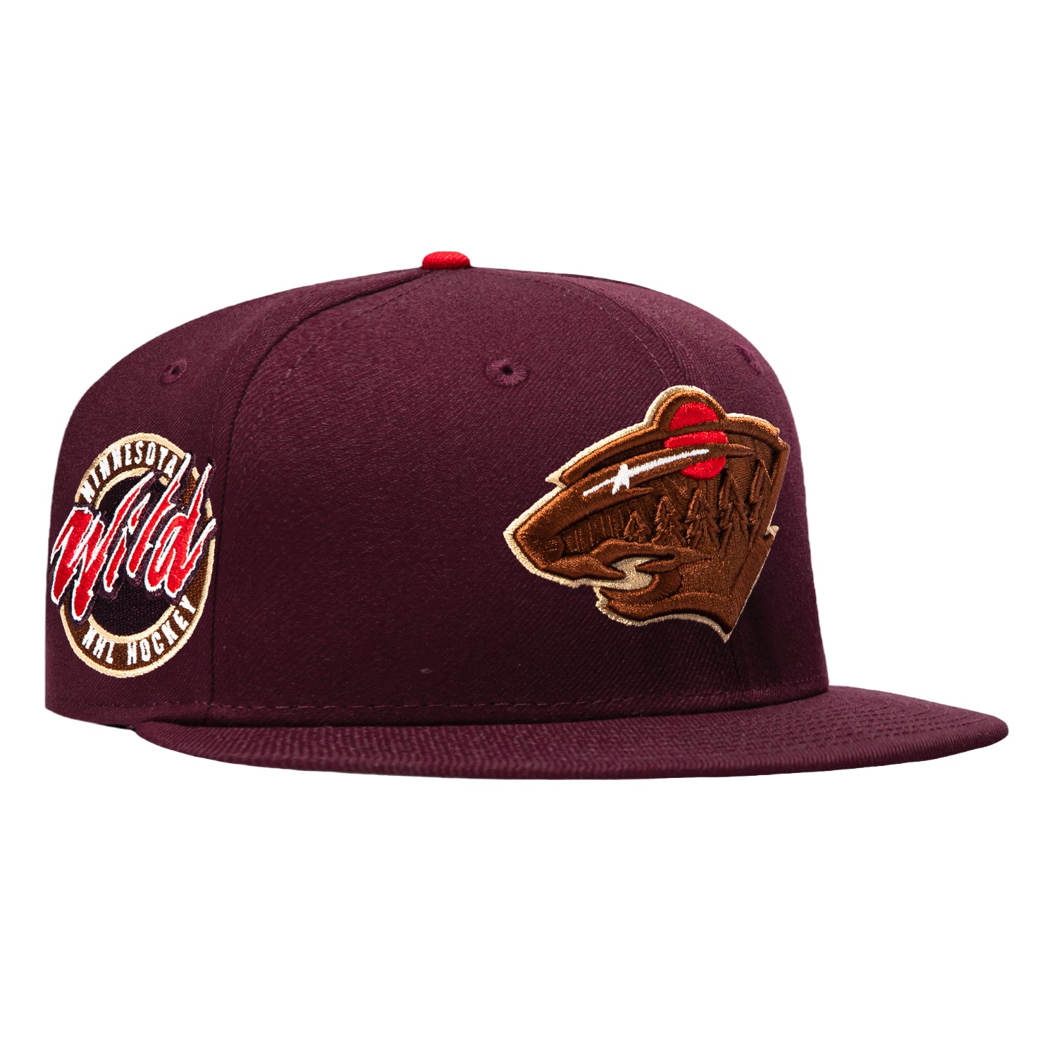 New Era 59Fifty Wood Grain Minnesota Wild Logo Patch Hat - Maroon