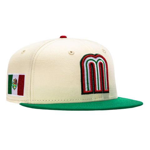New Era 59Fifty Mexico 2026 World Baseball Classic Mexico Flag Patch Hat - White, Kelly Green New Era