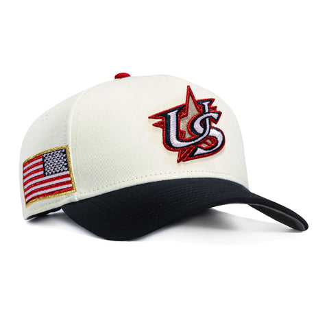 Pre-order New Era 9Forty A-Frame USA 2026 World Baseball Classic USA Flag Patch Snapback Hat - White, Navy New Era