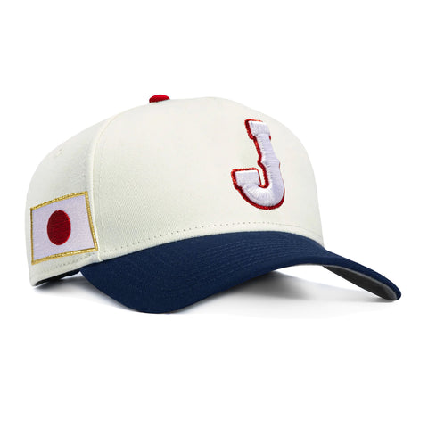 New Era 9Forty A-Frame Japan 2026 World Baseball Classic Japan Flag Patch Snapback Hat - White, Navy New Era