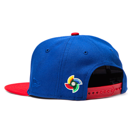 Pre-order New Era 9Fifty Youth Dominican Republic 2026 World Baseball Classic Dominican Republic Flag Patch Snapback Hat - Royal, Red New Era