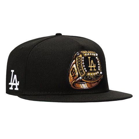 New Era 9Fifty A-Frame Ring Los Angeles Dodgers Logo Patch Snapback Hat - Black New Era