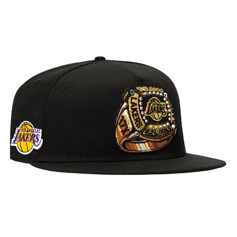 New Era 9Fifty A-Frame Ring Los Angeles Lakers Logo Patch Snapback Hat - Black New Era