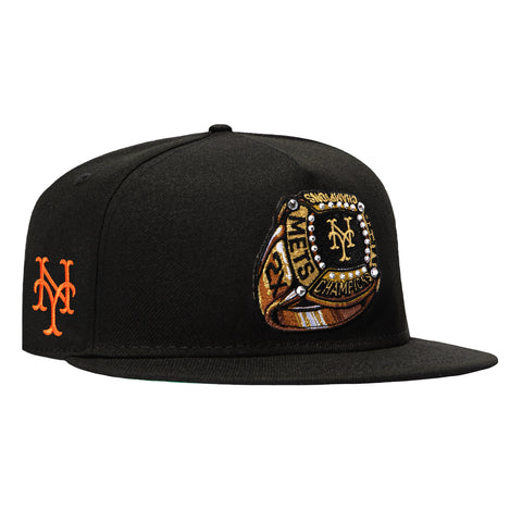 New Era 9Fifty A-Frame Ring New York Mets Logo Patch Snapback Hat - Black New Era