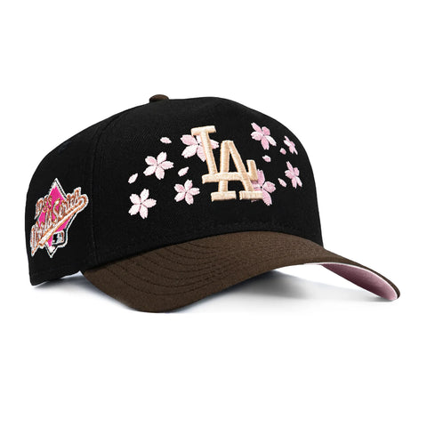 New Era 9Forty A-Frame Los Angeles Dodgers 1988 World Series Patch Blossom PInk UV Snapback Hat - Black, Brown New Era
