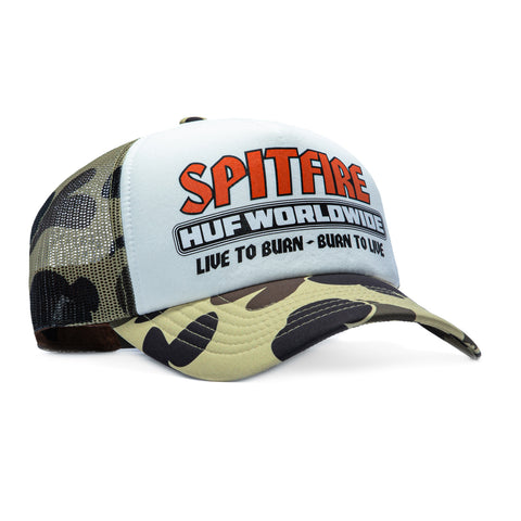 Huf Burn Forever Trucker Foam Snapback Hat - White, Camo Huf