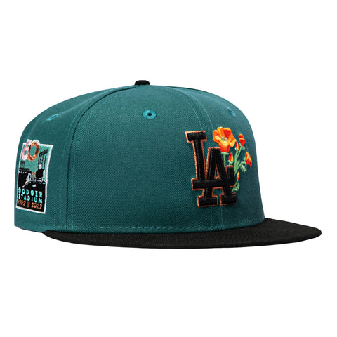 New Era 59Fifty Los Angeles Dodgers 60th Anniversary Stadium Patch Flower Hat - Teal, Black New Era