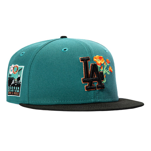 New Era 59Fifty Los Angeles Dodgers 60th Anniversary Stadium Patch Flower Hat - Teal, Black New Era