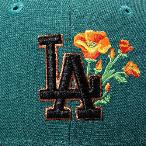 New Era 59Fifty Los Angeles Dodgers 60th Anniversary Stadium Patch Flower Hat - Teal, Black New Era