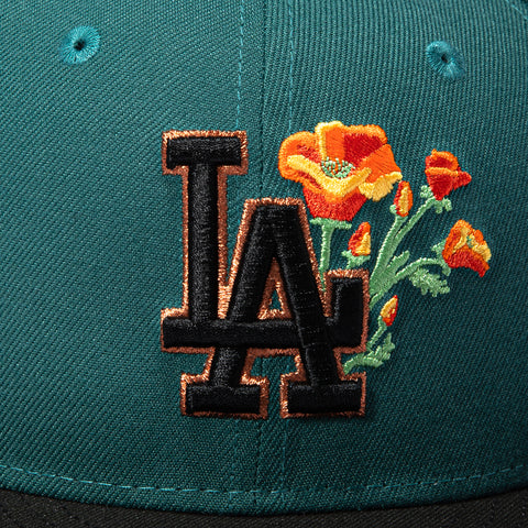New Era 59Fifty Los Angeles Dodgers 60th Anniversary Stadium Patch Flower Hat - Teal, Black New Era
