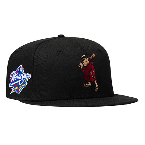 New Era 59Fifty Black Dome San Diego Padres 1998 World Series Patch Swinging Friar Hat - Black New Era