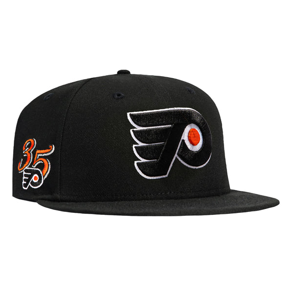 black flyers football helmet New Era 59Fifty Black Dome Philadelphia Flyers 35th Anniversary Patch Hat