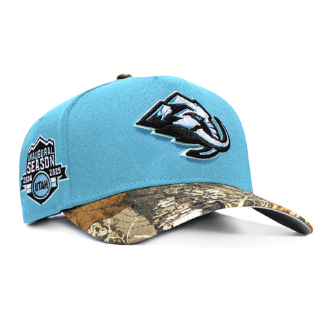 New Era 9Forty A-Frame Realtree Visor Utah Mammoth Inaugural Patch Snapback Hat - Light Blue, Realtree New Era
