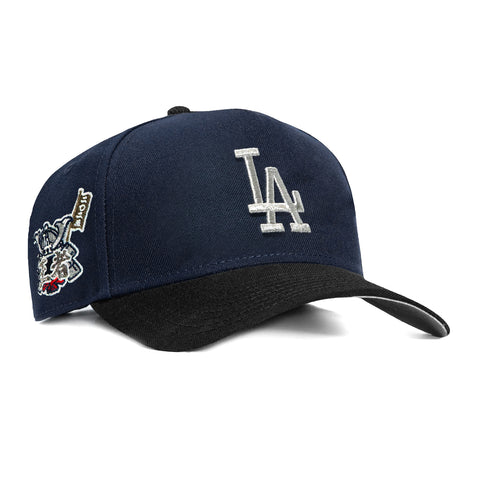 New Era 9Forty A-Frame Los Angeles Dodgers 2025 World Series Patch Snapback Shogun Hat - Navy, Black, Metallic Silver