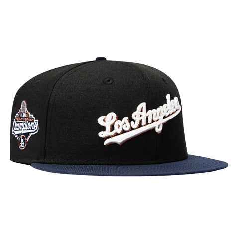 New Era 59Fifty Los Angeles Dodgers 2025 World Series Champions Patch Script Hat - Black, Navy, Metallic Copper New Era