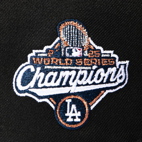 New Era 59Fifty Los Angeles Dodgers 2025 World Series Champions Patch Script Hat - Black, Navy, Metallic Copper New Era