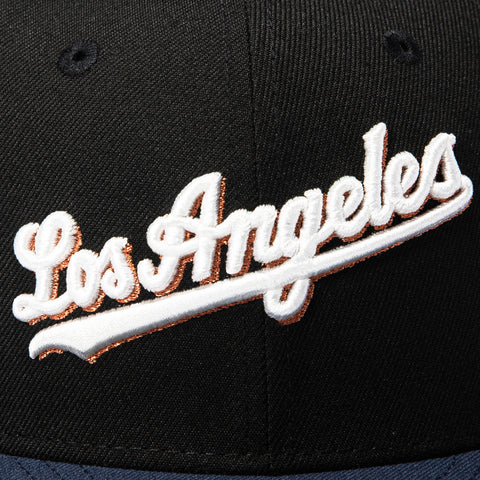 New Era 59Fifty Los Angeles Dodgers 2025 World Series Champions Patch Script Hat - Black, Navy, Metallic Copper New Era