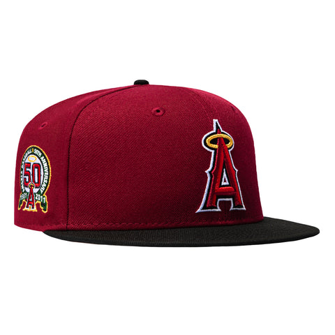 New Era 59Fifty Los Angeles Angels 50th Anniversary Patch Hat - Cardinal, Black New Era