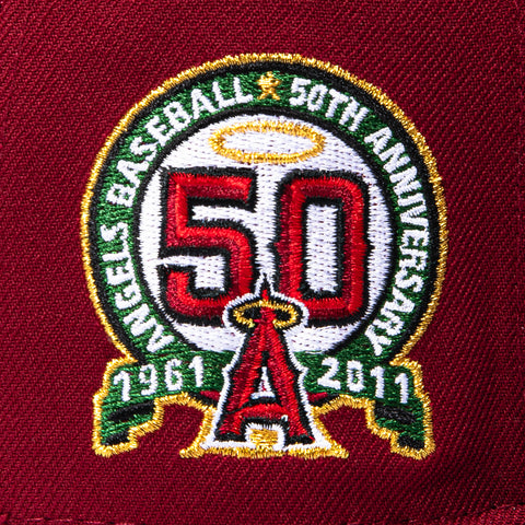 New Era 59Fifty Los Angeles Angels 50th Anniversary Patch Hat - Cardinal, Black New Era