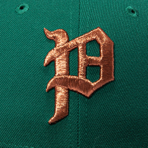 New Era 59Fifty Philadelphia Phillies Baseball Club Patch 1915 Old English Logo Hat - Green, Black, Metallic Silver New Era