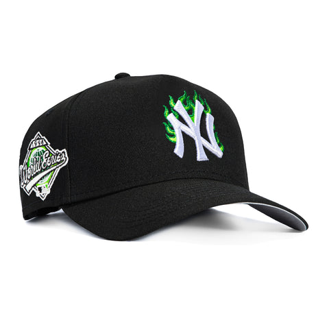 New Era 9Forty A-Frame New York Yankees 1996 World Series Patch Flame Snapback Hat - Black, Kelly, Light Green New Era