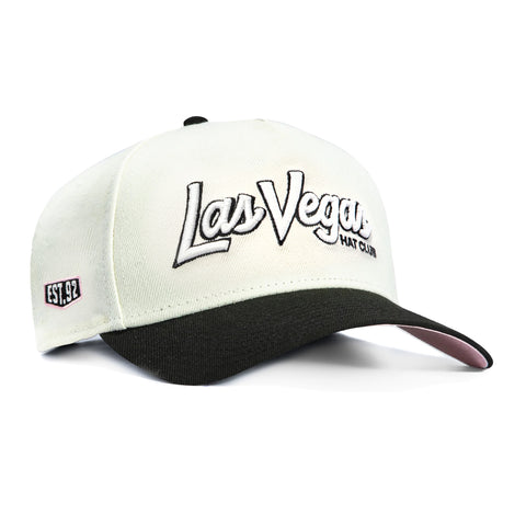 New Era 9Forty A-Frame Hat Club Las Vegas Est. 1992 Patch Script Pink UV Snapback Hat - White, Black New Era
