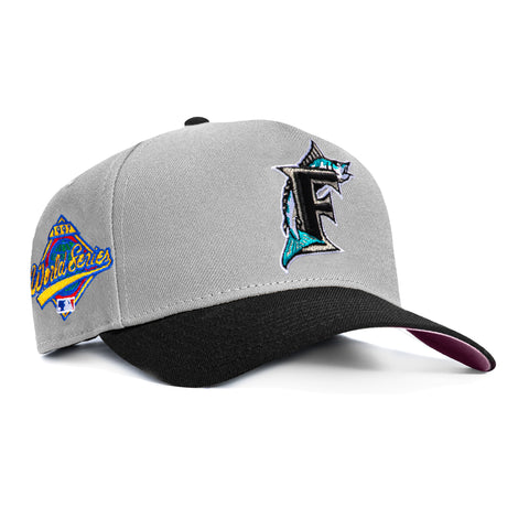 New Era 9Forty A-Frame Miami Marlins 1997 World Series Patch Pink UV Snapback Hat - Grey, Black New Era