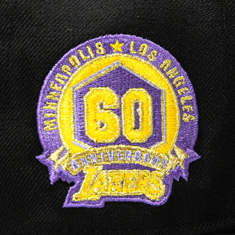 New Era 9Fifty Hardwood Classic Los Angeles Lakers 60th Anniversary Patch Snapback Pre-Curved Hat - Black, Gold New Era