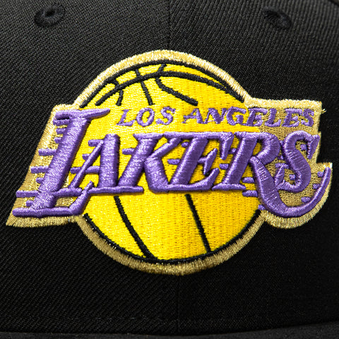 New Era 9Fifty Hardwood Classic Los Angeles Lakers 60th Anniversary Patch Snapback Pre-Curved Hat - Black, Gold New Era