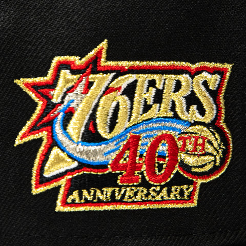 New Era 9Fifty Hardwood Classic Philadelphia 76ers 40th Anniversary Patch Snapback Pre-Curved Hat - Black, Gold New Era