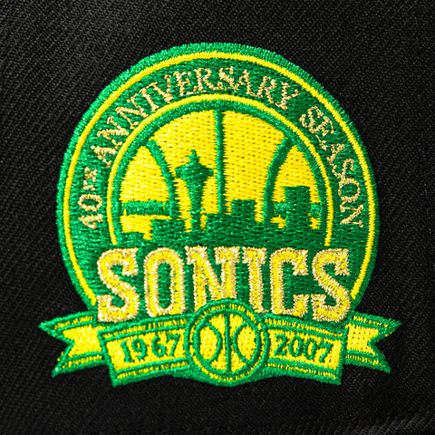 New Era 9Fifty Hardwood Classic Seattle Sonics 40th Anniversary Patch Snapback Pre-Curved Hat - Black, Gold New Era
