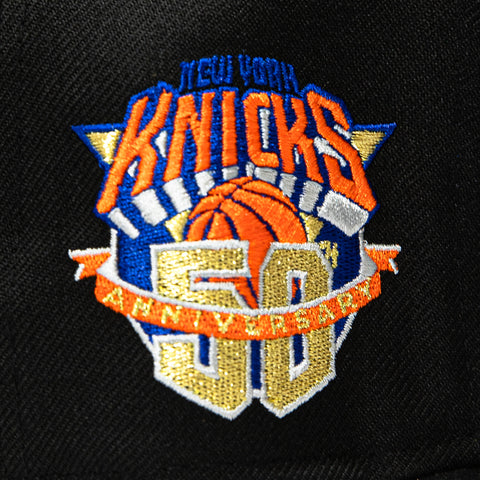 New Era 9Fifty Hardwood Classic New York Knicks 50th Anniversary Patch Snapback Pre-Curved Hat - Black, Gold New Era