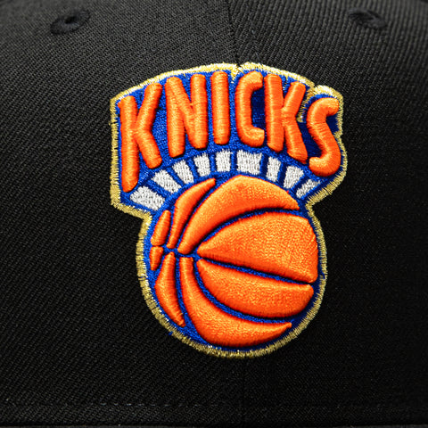 New Era 9Fifty Hardwood Classic New York Knicks 50th Anniversary Patch Snapback Pre-Curved Hat - Black, Gold New Era