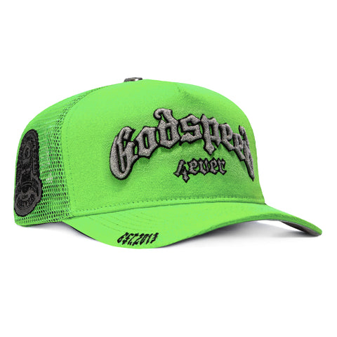 Godspeed Forever Trucker Snapback Hat - Lime Green Washed Godspeed