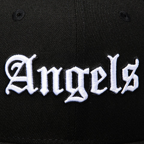 New Era 59Fifty Los Angeles Angels LA Logo Patch Old English Hat - Black, White New Era